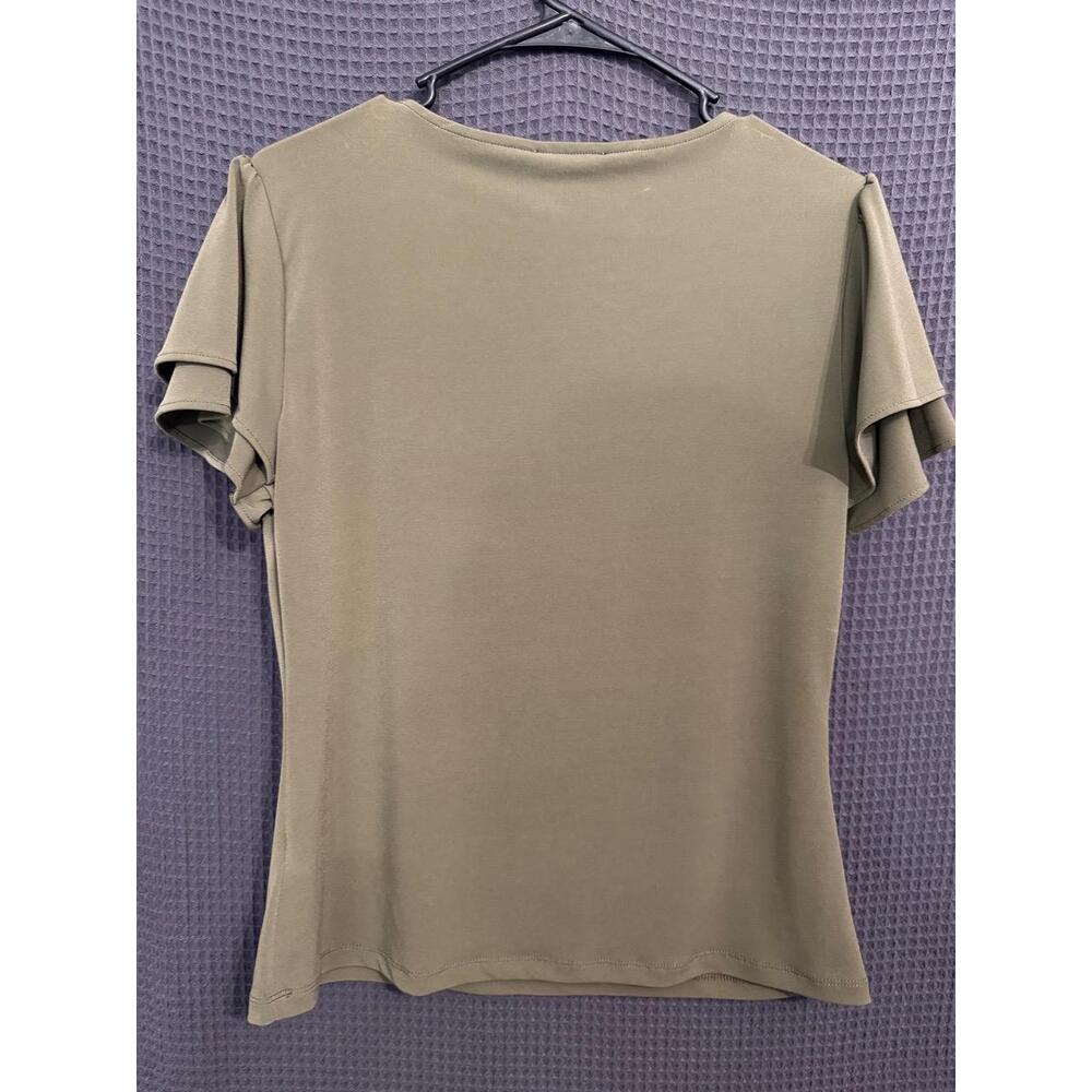 Calvin Klein Womens Small Olive Green Ruffle Top Layered V-Neck Boho Chic - Picture 2 of 8